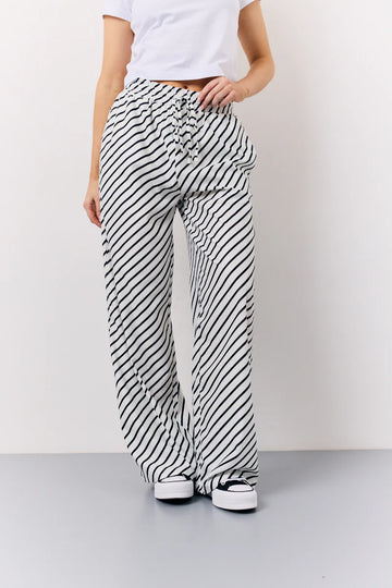 Black & White Striped Drawstring Trouser